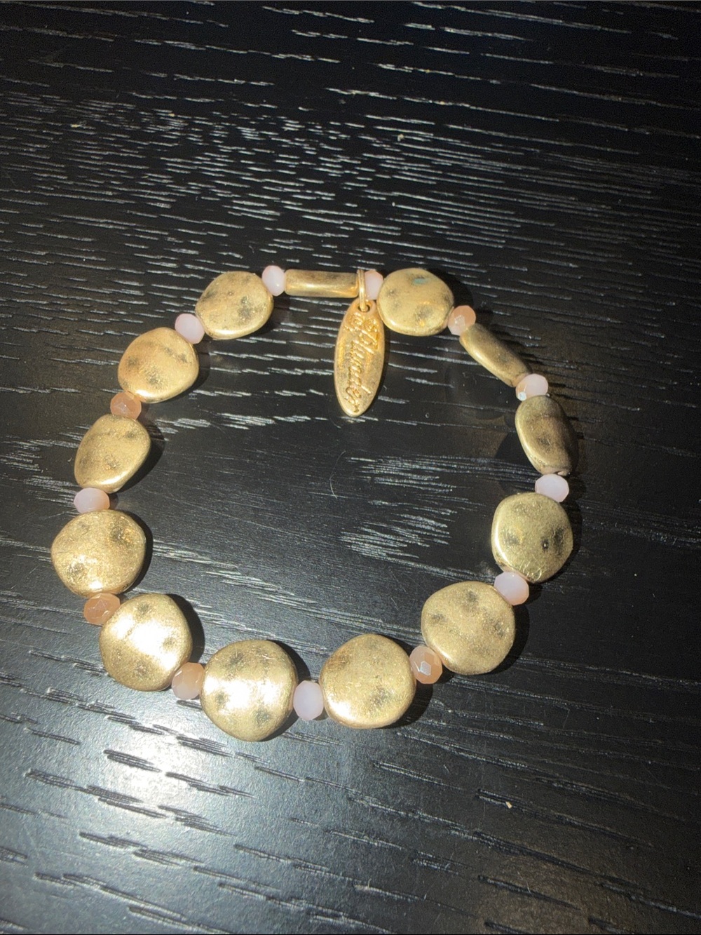 Plunder Gold tone Disc stretch Bracelet with Pale Pink Accents BRC1